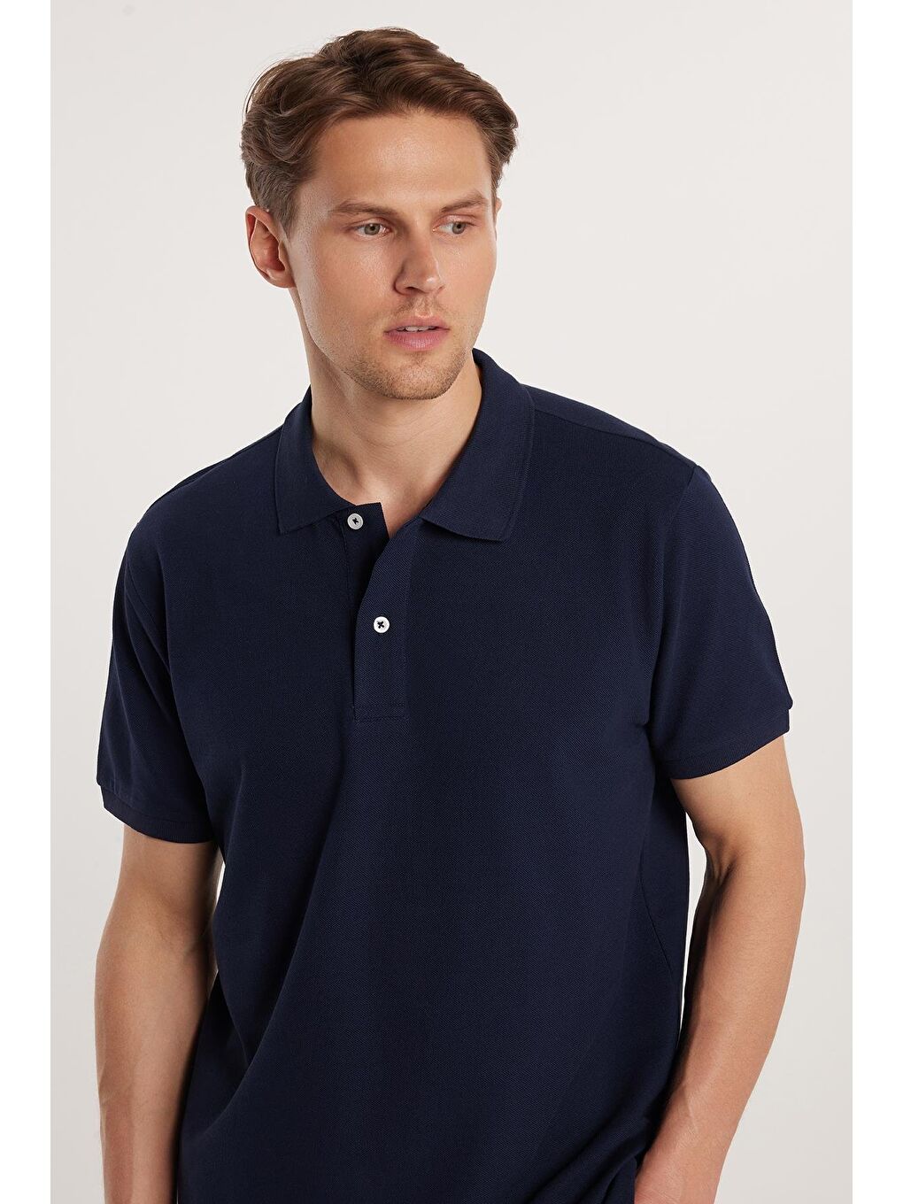 Erkek Regular Fit Klasik Kesim %100 Pamuk Düz Pike Lacivert Polo Yaka Tişört