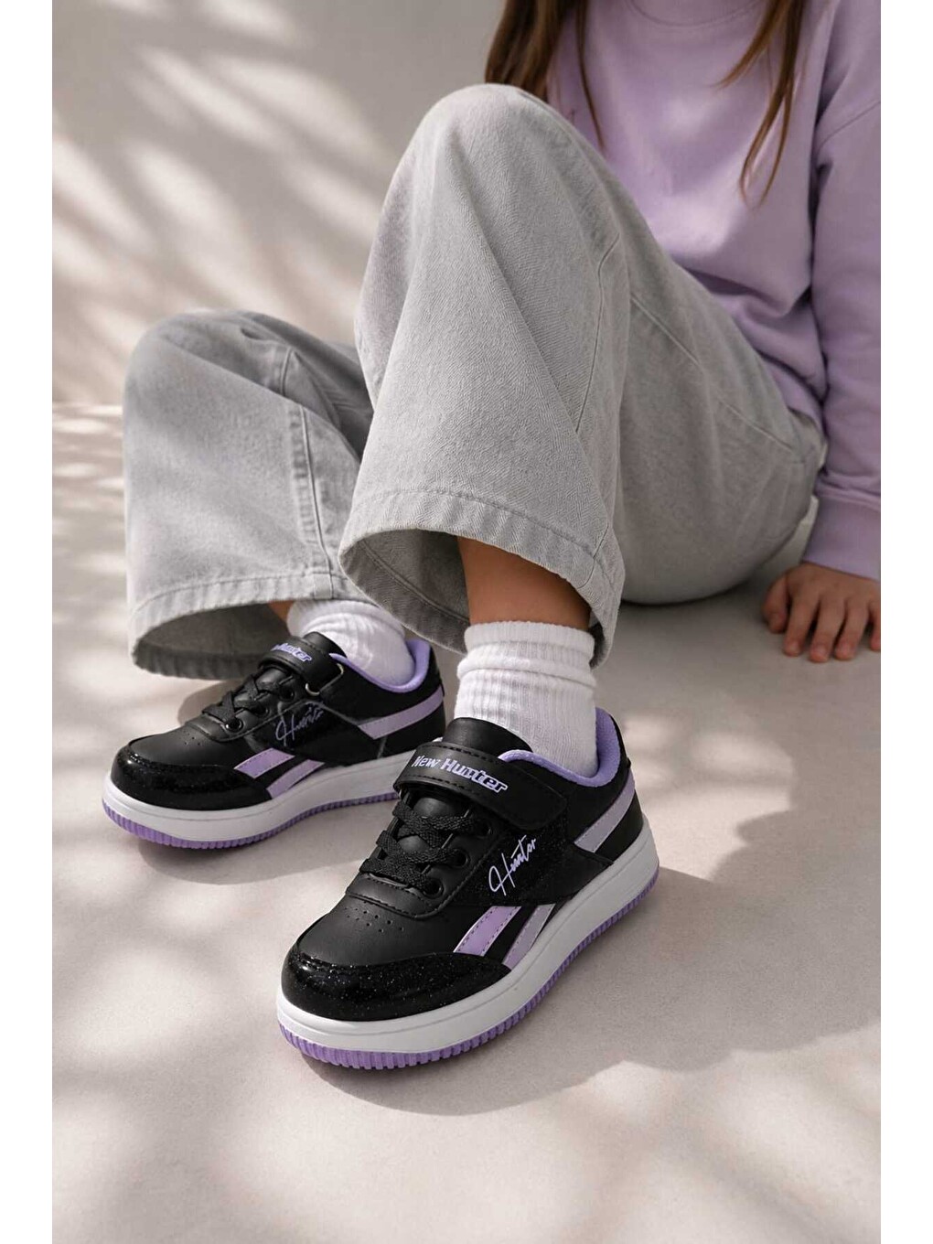 Siyah Çocuk Günlük Spor Ayakkabı Okul-günlük Cırt Cırtlı Rahat Sneaker Hafif Kaymaz Taban-1