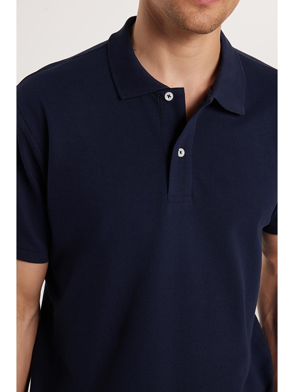 Erkek Regular Fit Klasik Kesim %100 Pamuk Düz Pike Lacivert Polo Yaka Tişört-1