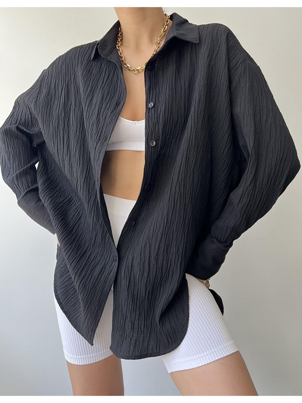 Mai Durres Siyah Oversize Gömlek