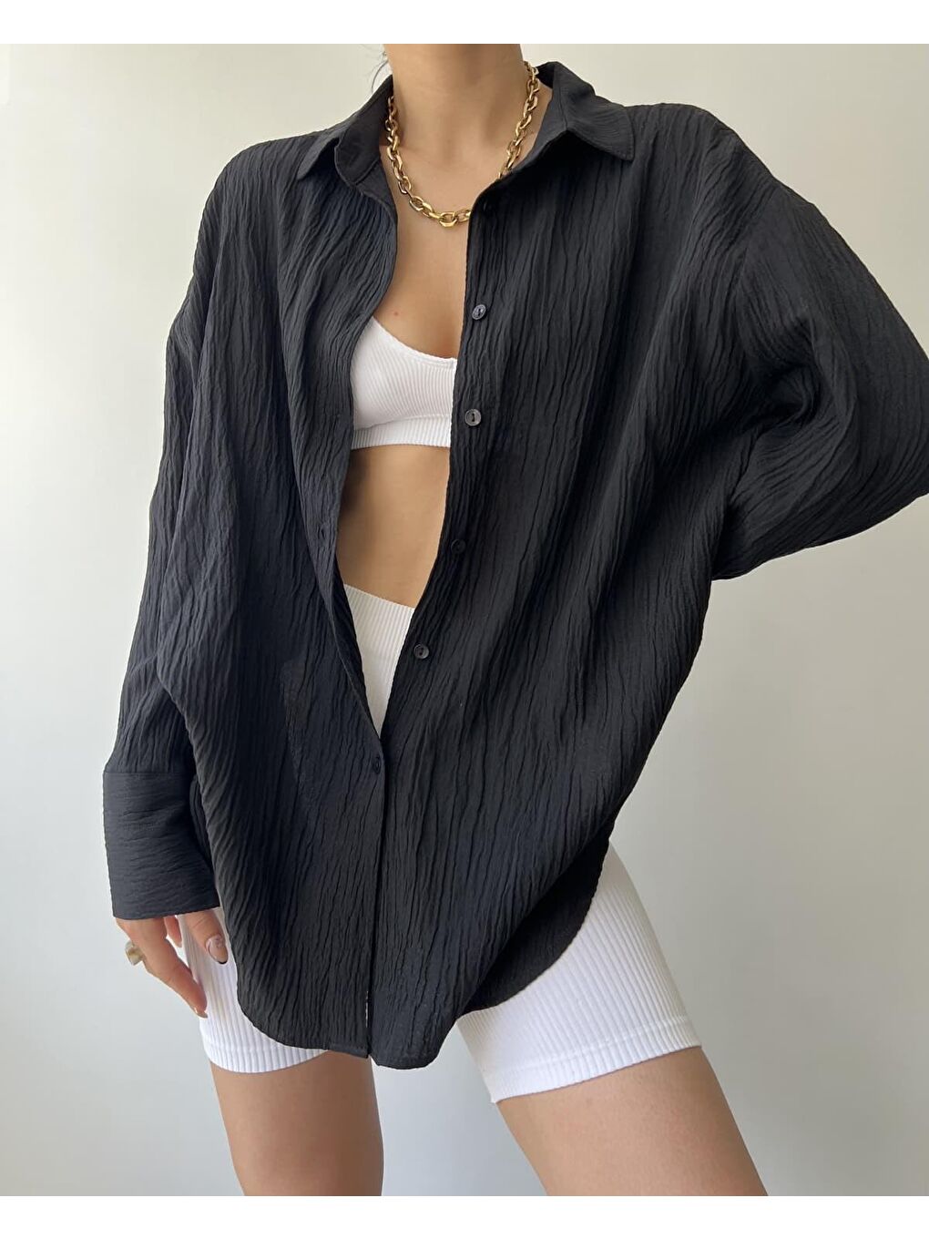 Mai Durres Siyah Oversize Gömlek-1