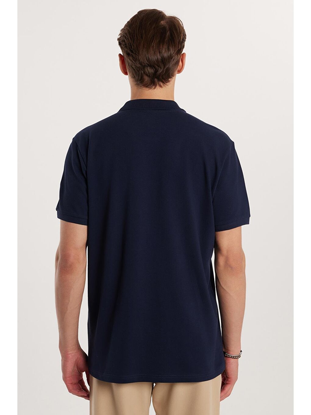 Erkek Regular Fit Klasik Kesim %100 Pamuk Düz Pike Lacivert Polo Yaka Tişört-4