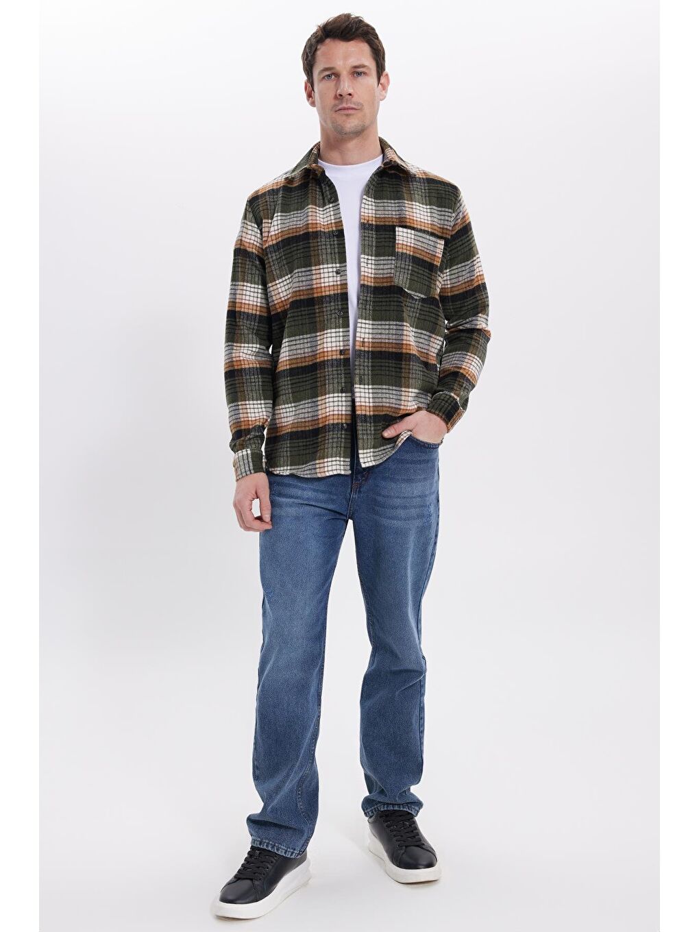 Haki Erkek Regular Fit Rahat Kesim Kışlık Kareli Oduncu Gömlek-2