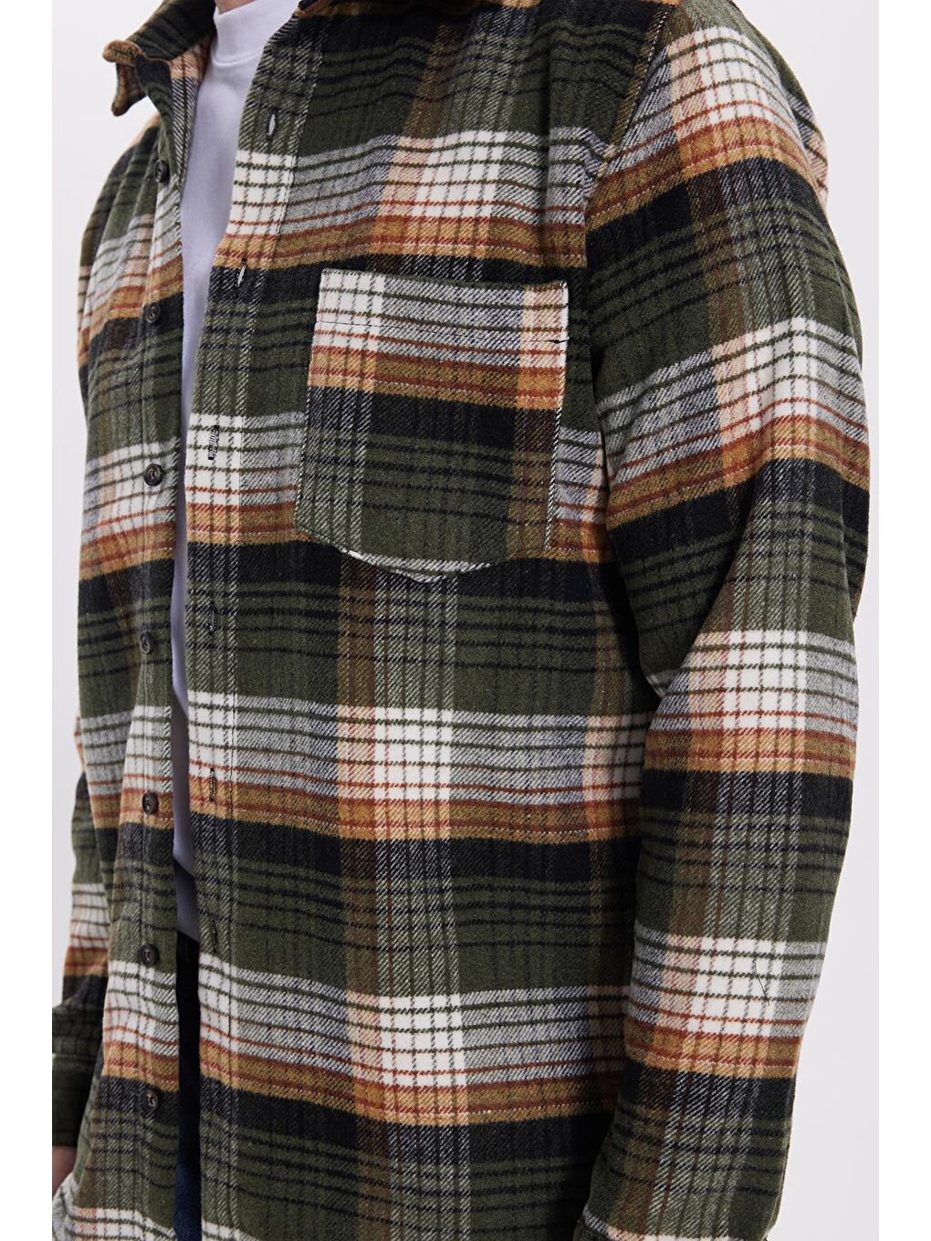 Haki Erkek Regular Fit Rahat Kesim Kışlık Kareli Oduncu Gömlek-3