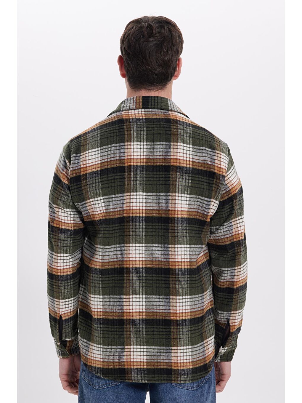 Haki Erkek Regular Fit Rahat Kesim Kışlık Kareli Oduncu Gömlek-5