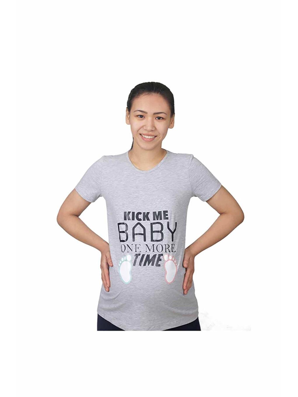 Mummy's Baby Gri Hamile Tişört Kick Me Baby Gri