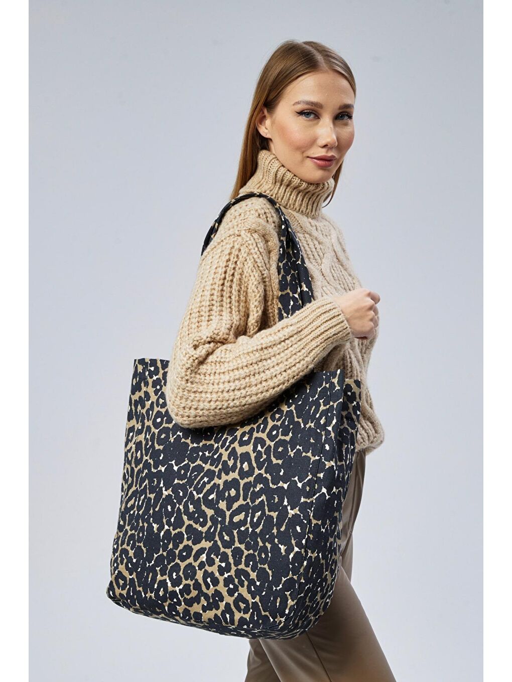 Bagg Kahverengi Koyu Leopar Desen Çanta - 4