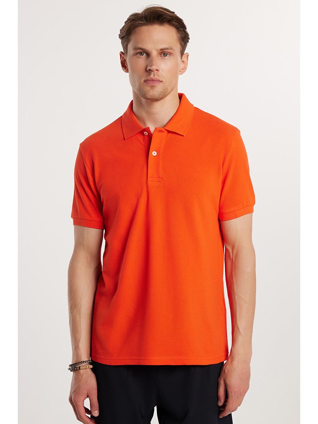 Erkek Slim Fit Dar Kesim %100 Pamuk Mercan Polo Yaka Tişört-3