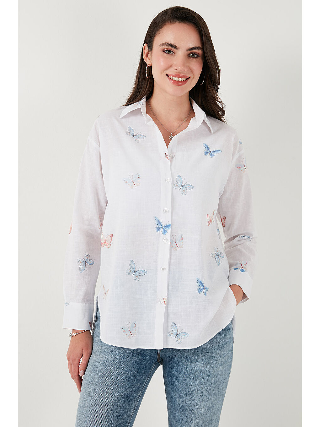 Ekru Pamuk ve Keten Karışımlı Regular Fit Desenli Gömlek 6773195-4