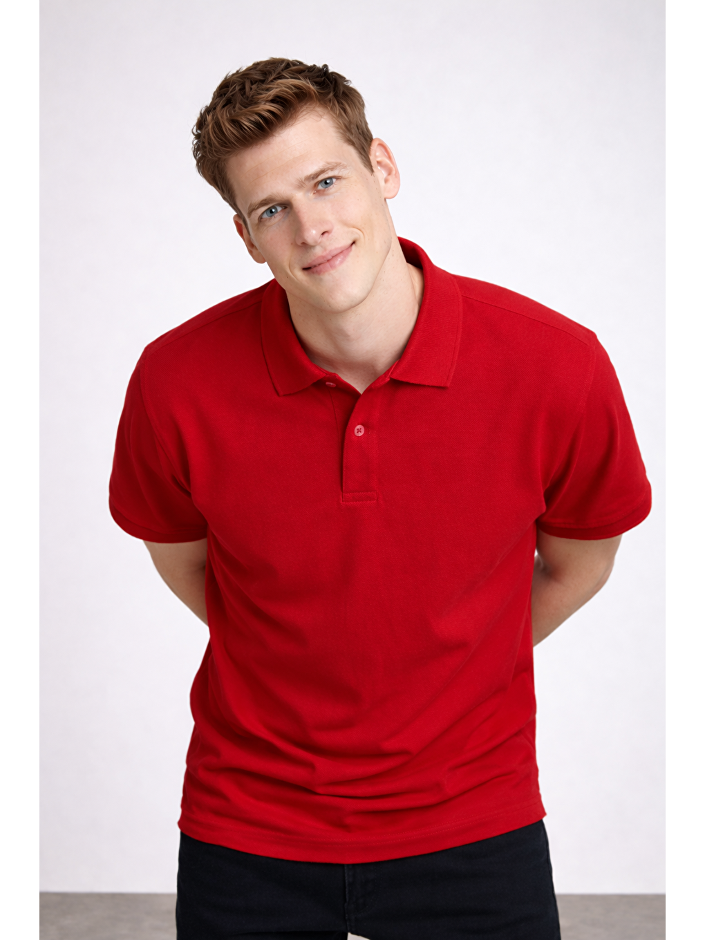 Erkek Pamuklu Salaş Kırmızı Polo Yaka Tişört-3
