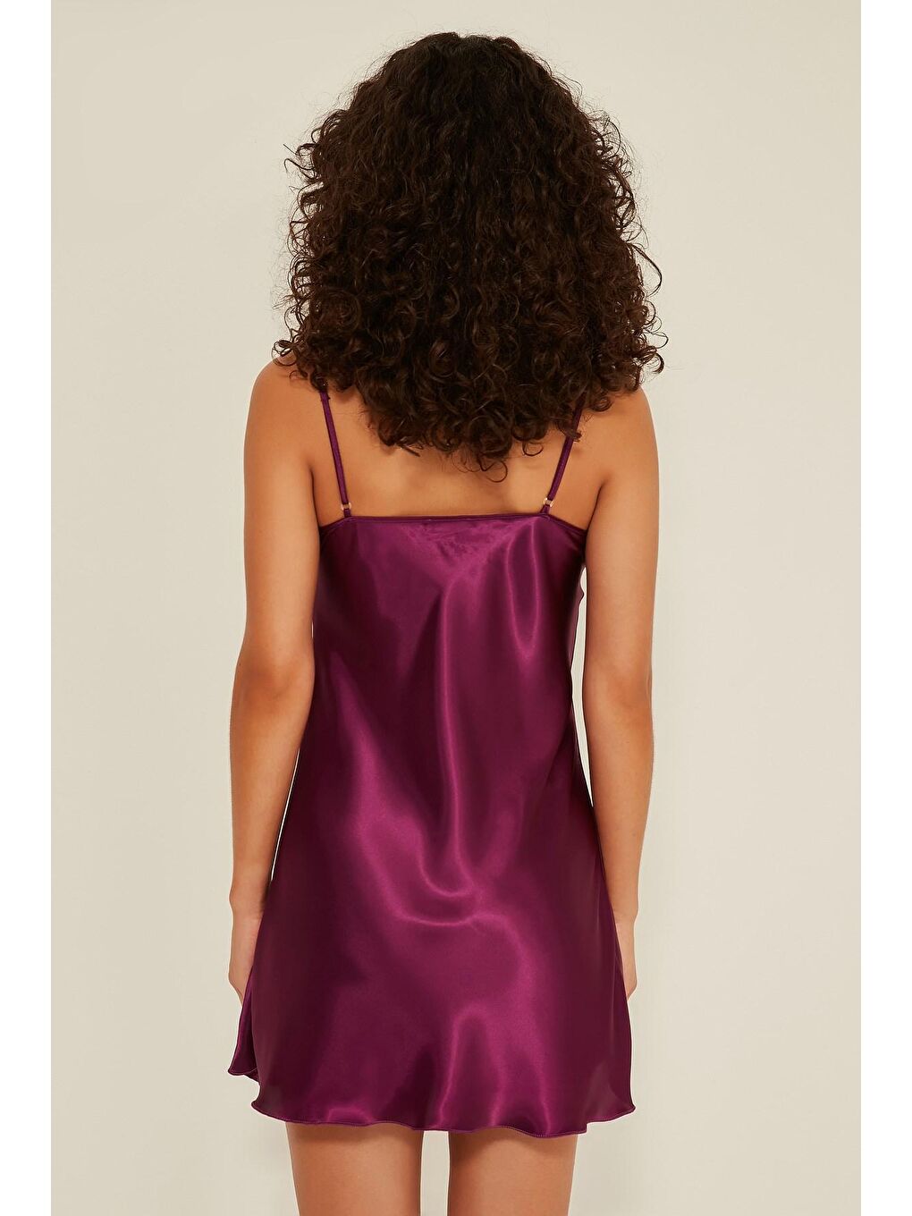 047 Kadın Saten Gecelik Sabahlık Takım Mor-6