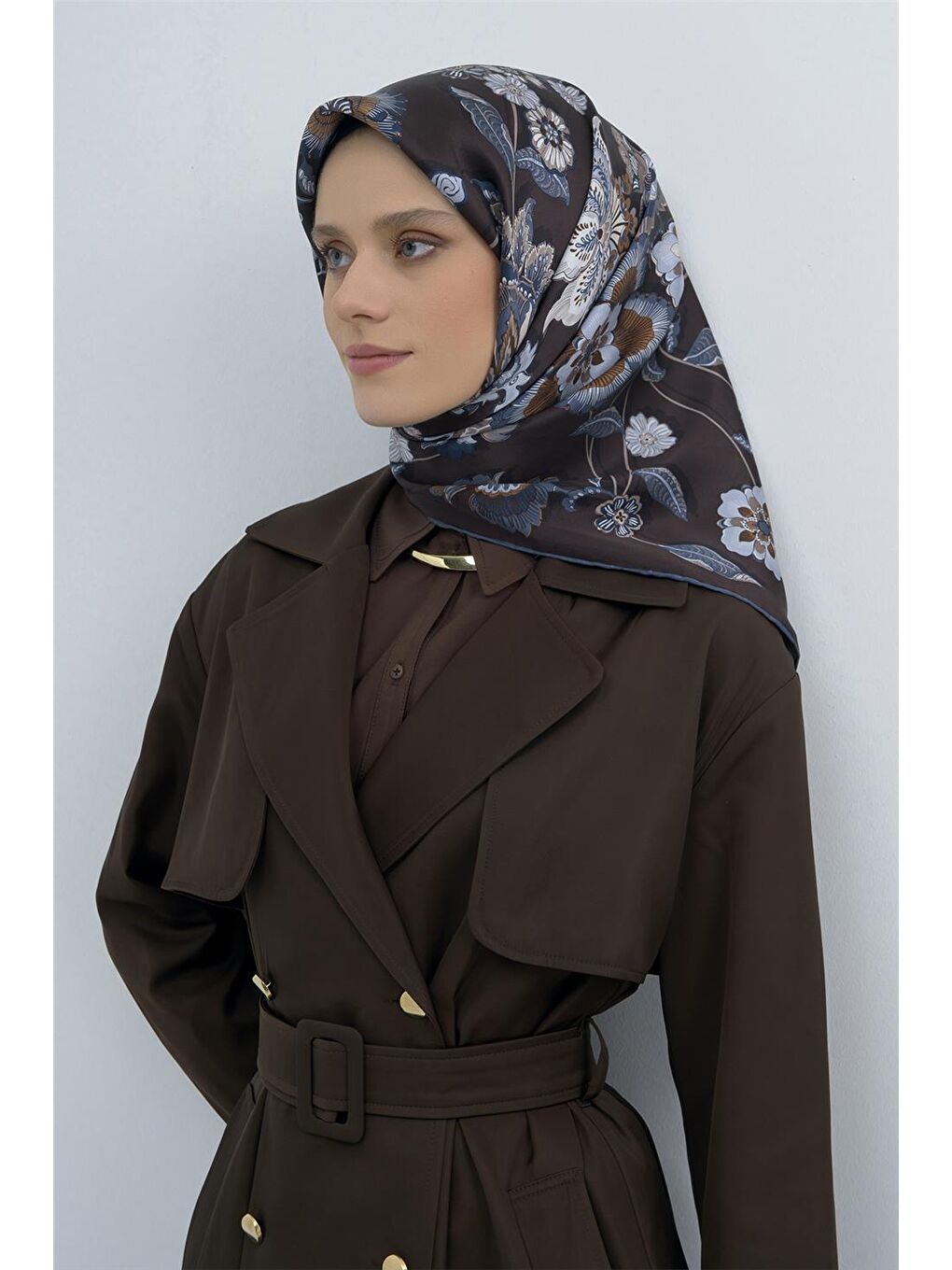 Kahverengi Saf İpek Sura Eşarp 9523D 31