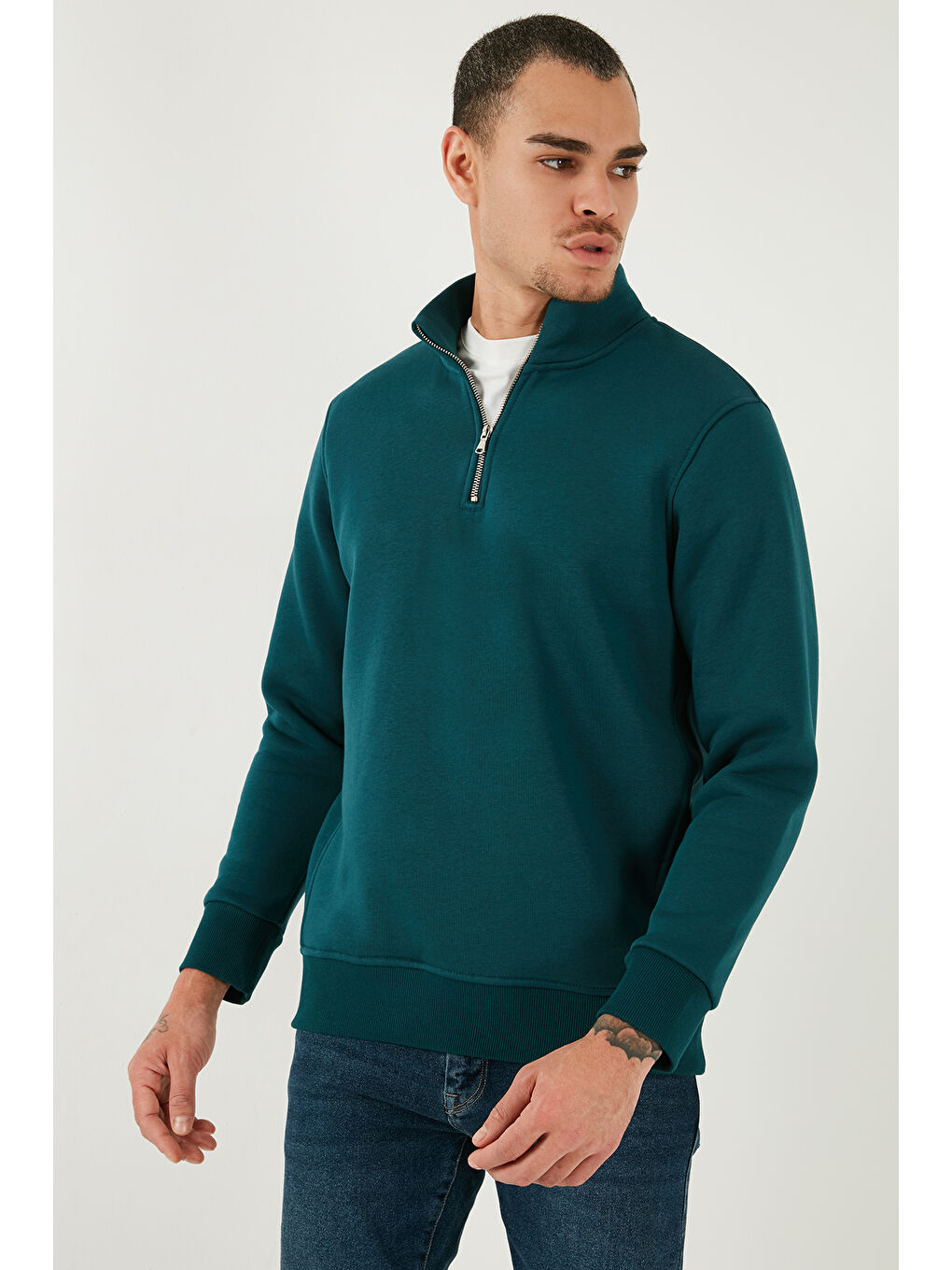 Gri Pamuklu Regular Fit Dik Yaka 2'li Paket Sweat 59052592S2-2