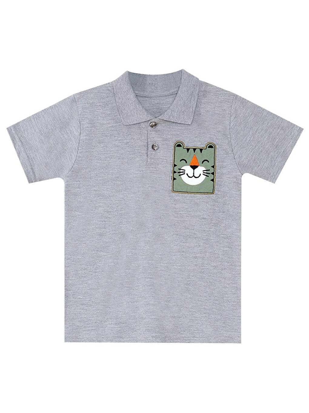 Denokids Gri Kaplan Erkek Çocuk Polo Yaka T-shirt Şort Takım - 4