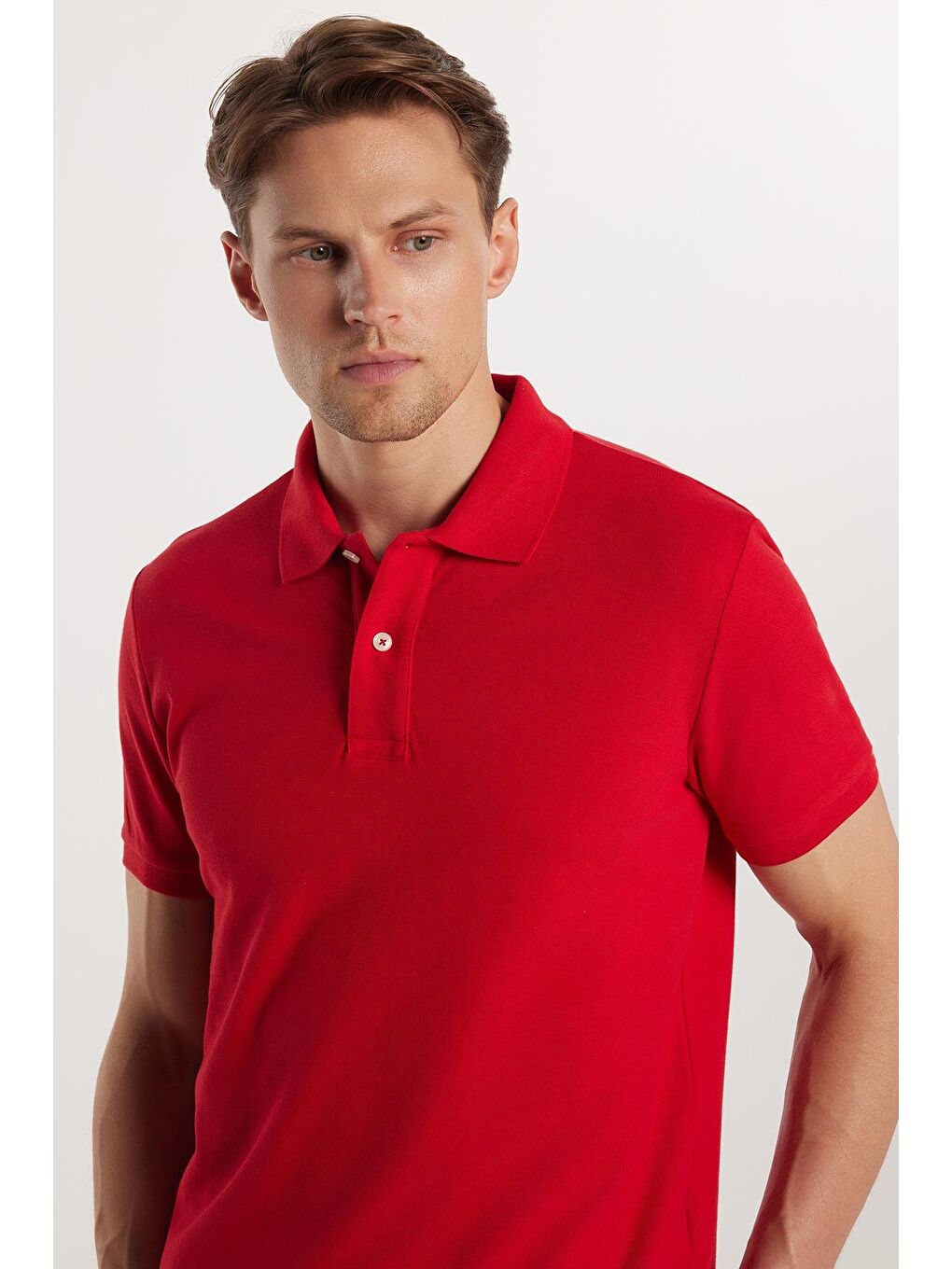 Erkek Slim Fit Dar Kesim %100 Pamuk Kırmızı Polo Yaka Tişört-1