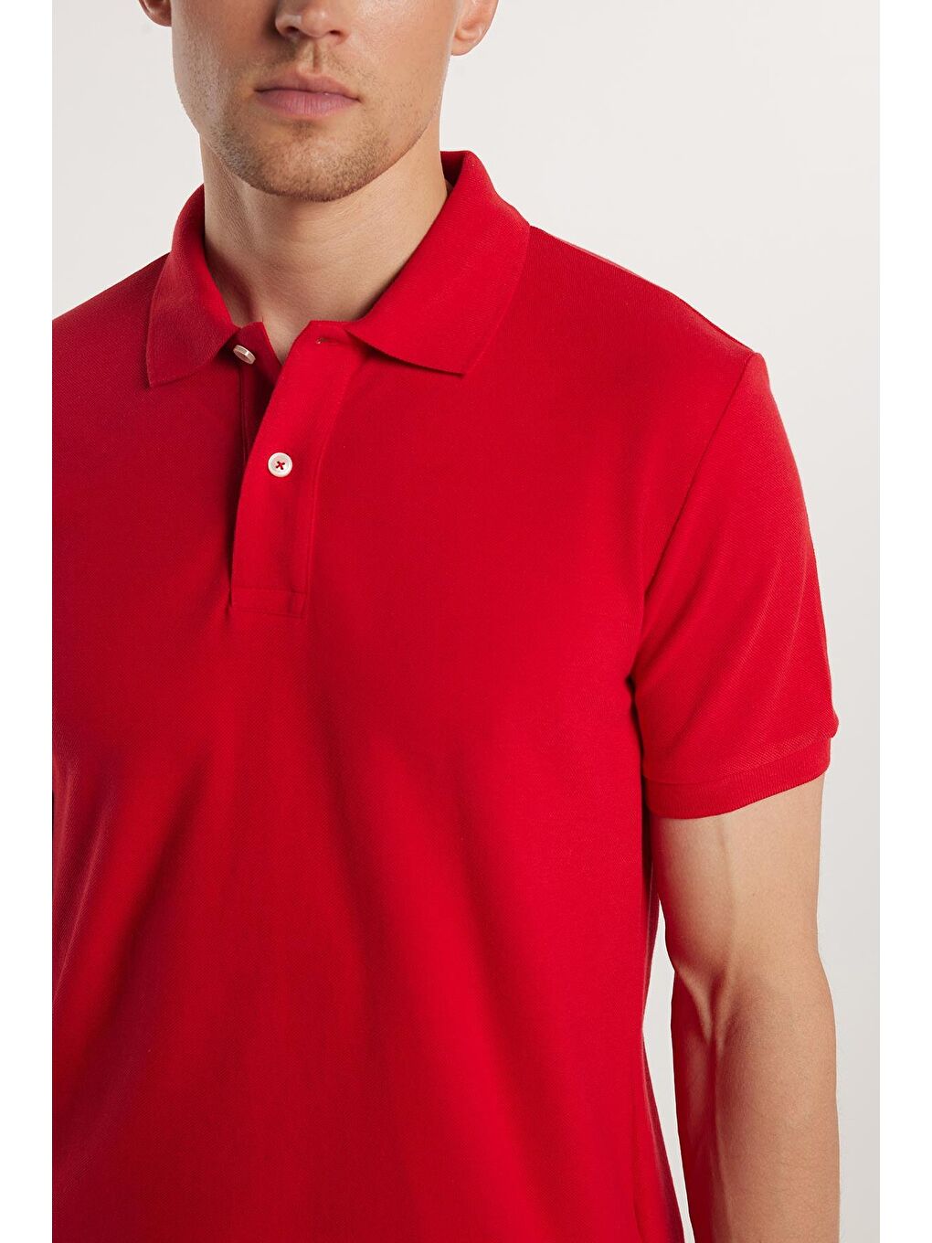 Erkek Slim Fit Dar Kesim %100 Pamuk Kırmızı Polo Yaka Tişört-2
