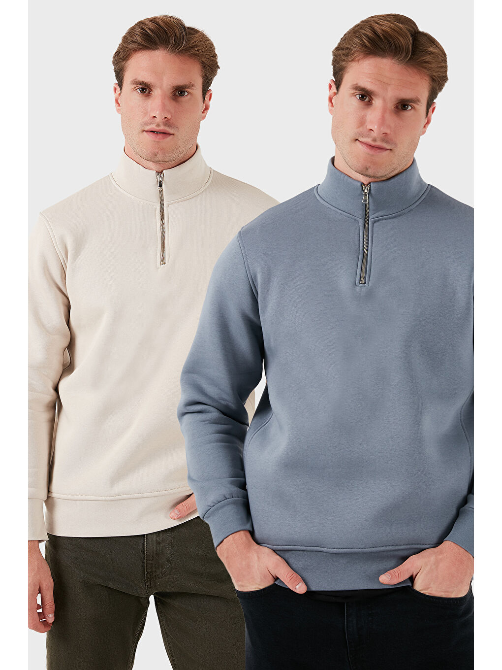 Gri Pamuklu Regular Fit Dik Yaka 2'li Paket Sweat 59052592S2