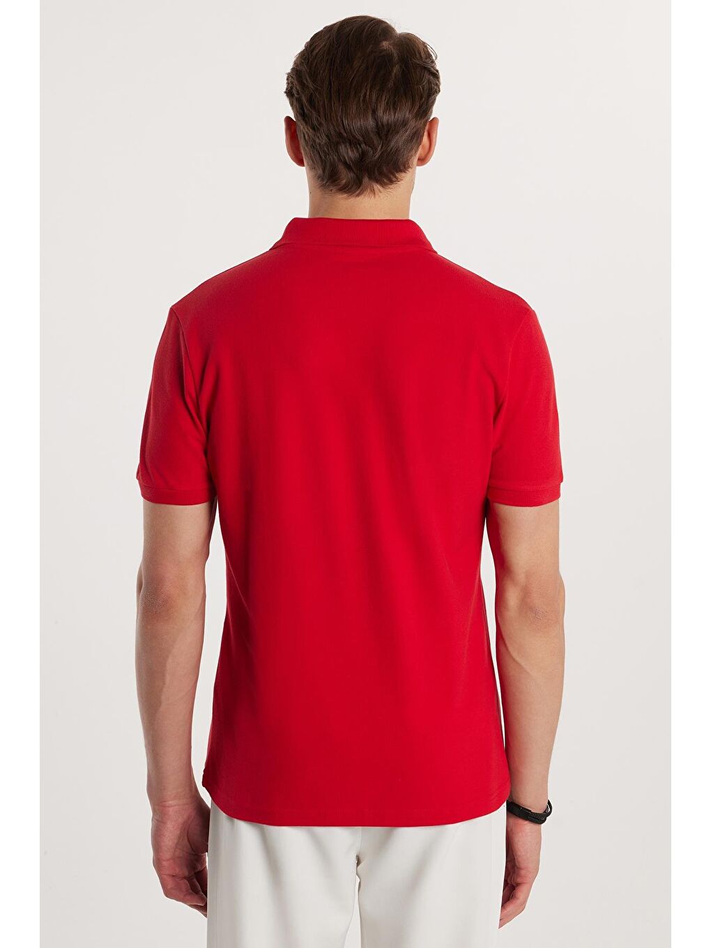 Erkek Slim Fit Dar Kesim %100 Pamuk Kırmızı Polo Yaka Tişört-4