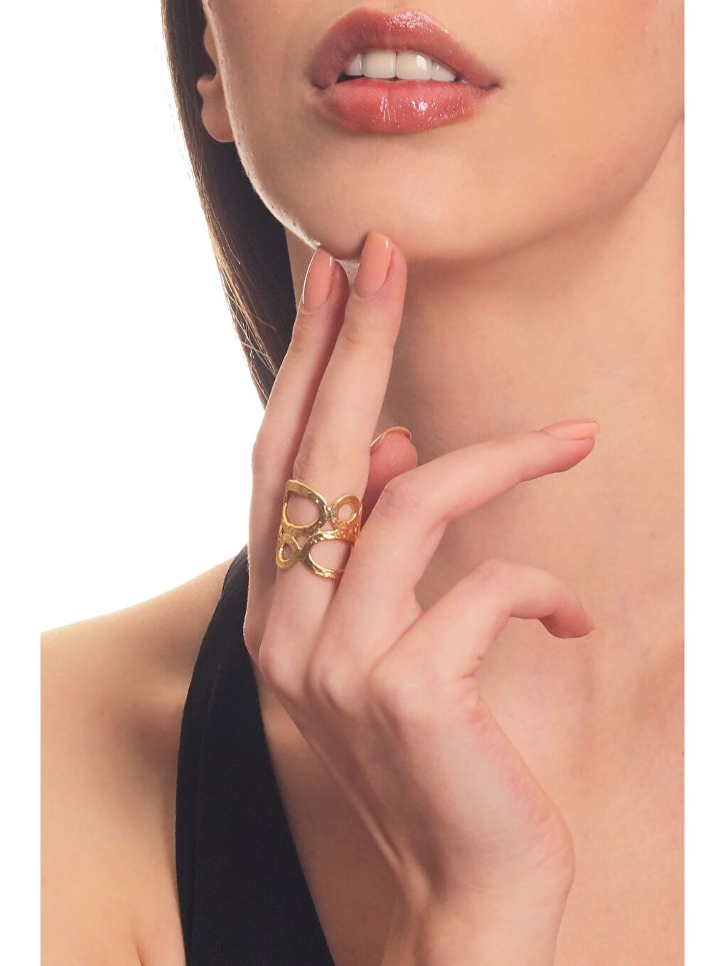 Sarı Kadın Mat Altın Kaplama Dolama Model Oval Formlu Tasarım Yüzük-2