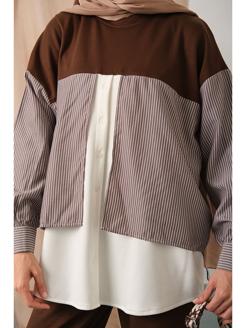 Kadın Çift Garni Detay Takım Kahverengi-4