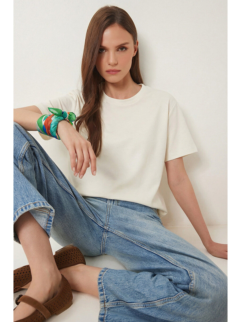 Beyaz Basic Modal T-shirt Kemik Lmc0084