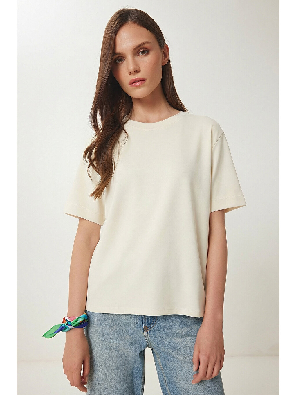 Beyaz Basic Modal T-shirt Kemik Lmc0084-1