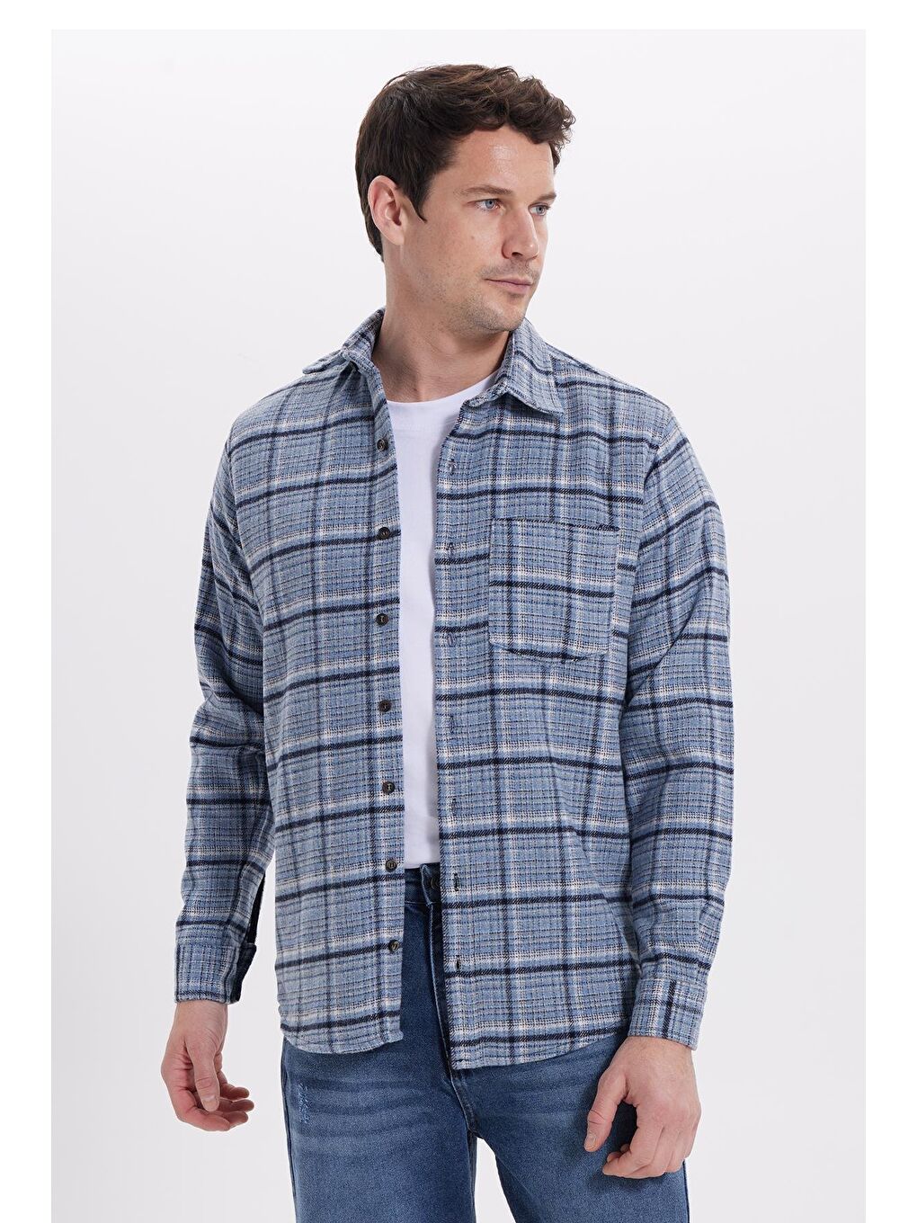 Mavi Erkek Regular Fit Rahat Kesim Kışlık Kareli Oduncu Gömlek-3