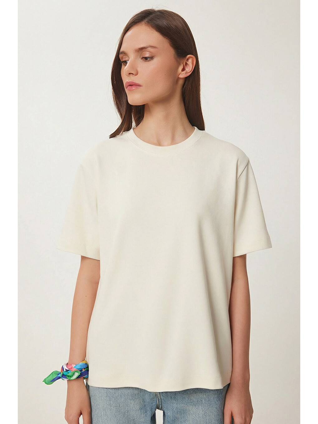 Beyaz Basic Modal T-shirt Kemik Lmc0084-2