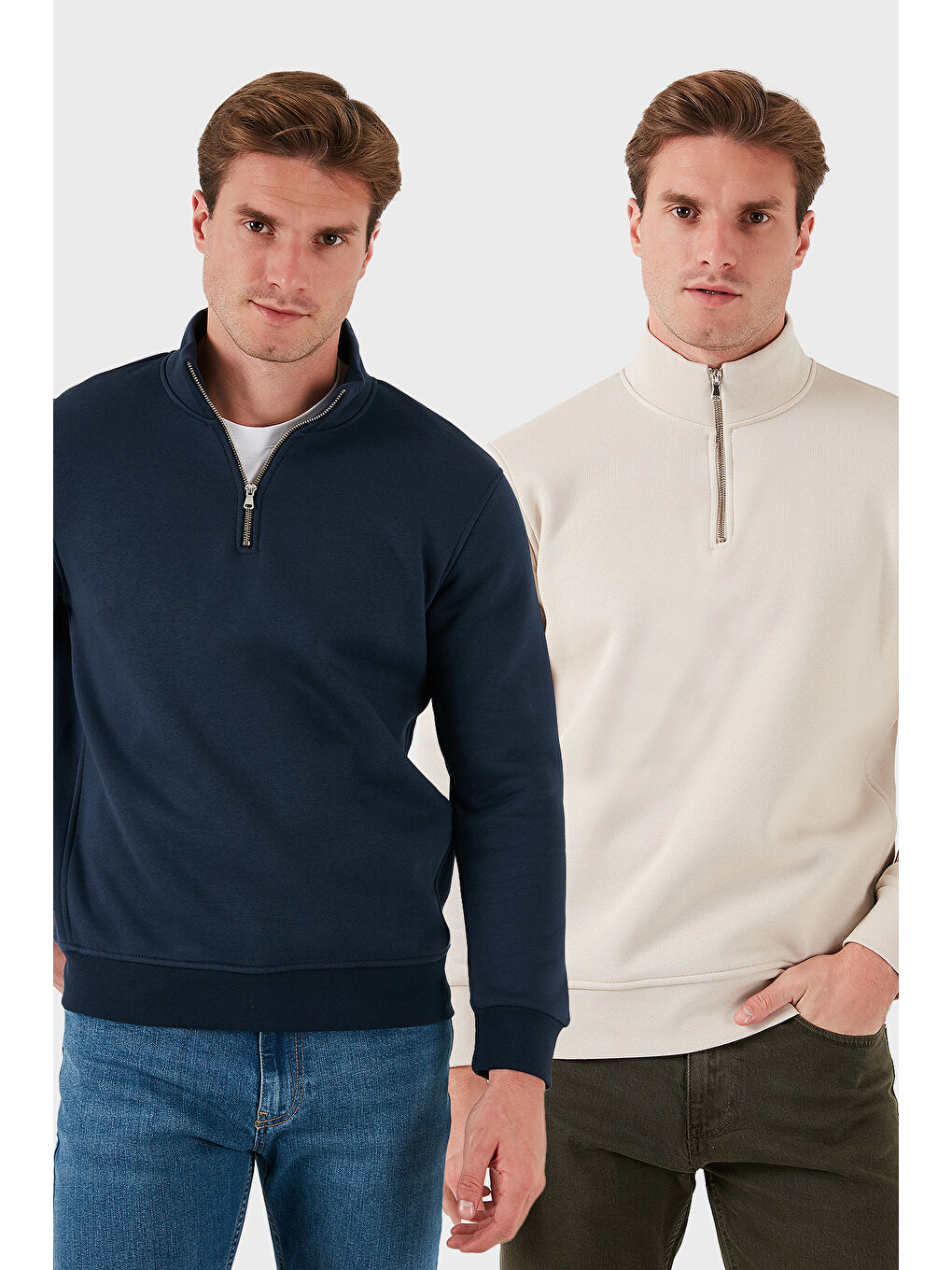 Bej Pamuklu Regular Fit Dik Yaka 2'li Paket Sweat 59052592S2