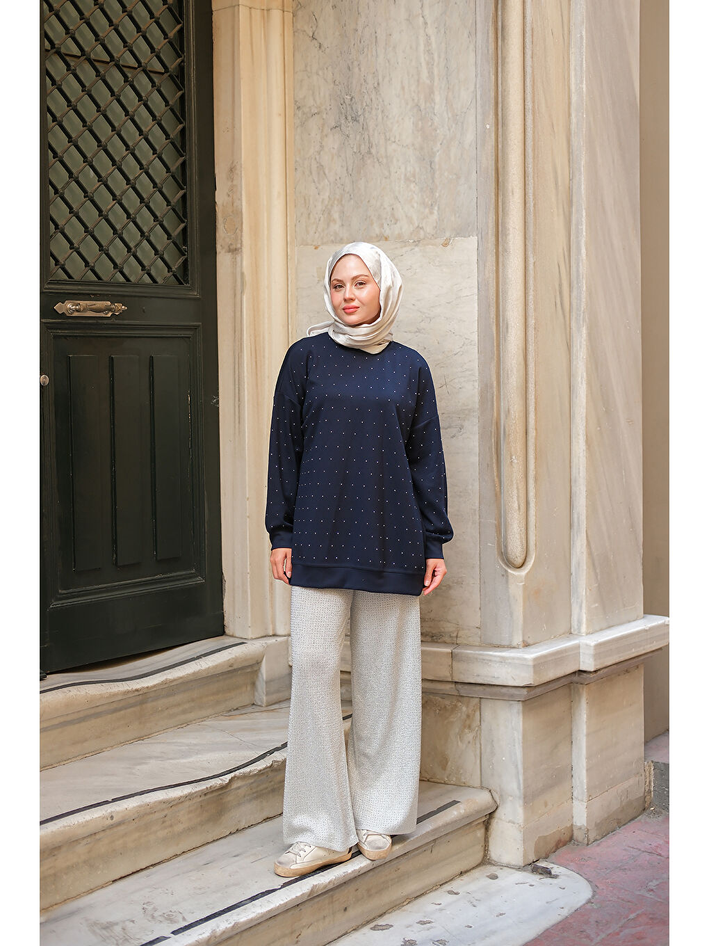 Kadın Taş Detay Tunik Lacivert-2