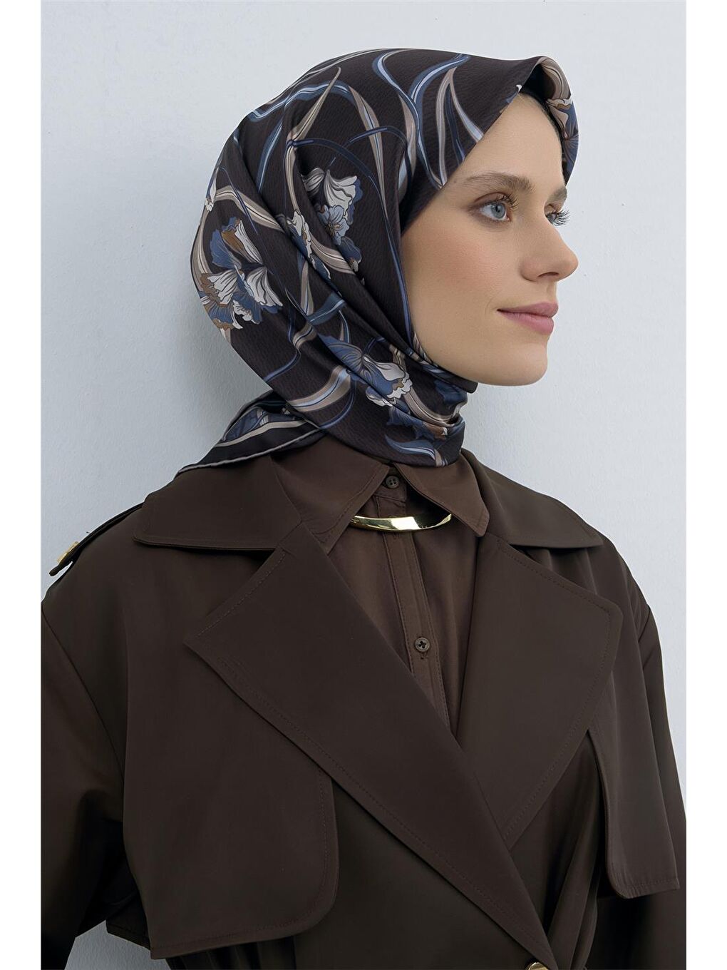 Kahverengi Saf İpek Sura Eşarp 9512D 37-2