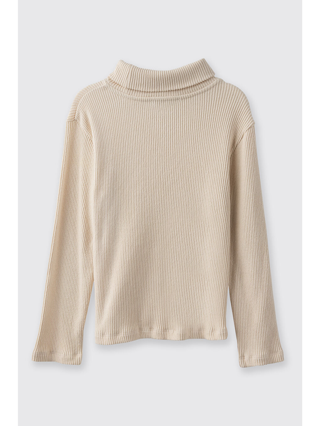 Kız Çocuk Balıkçı Yaka Yumuşak Dokulu Uzun Kollu Bej Tişört-4