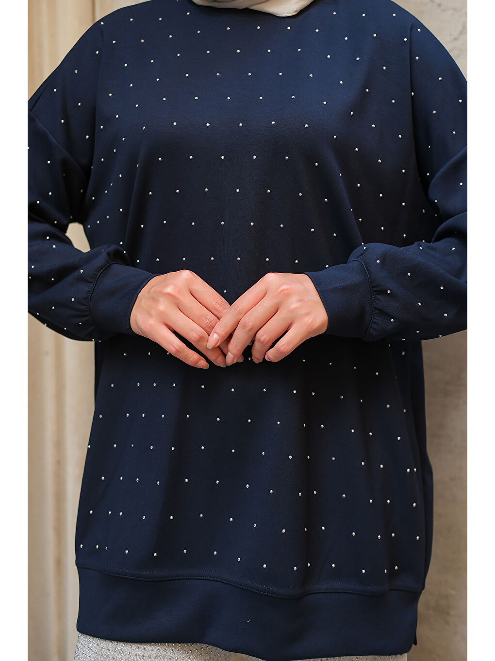 Kadın Taş Detay Tunik Lacivert-4
