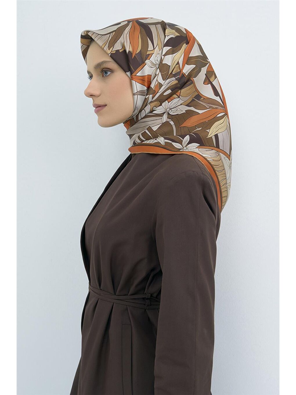 Kahverengi Saf İpek Sura Eşarp 9500D 80-1