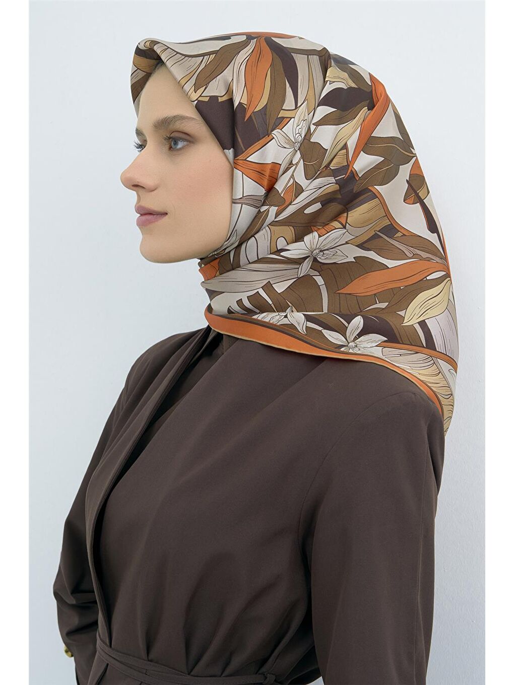 Kahverengi Saf İpek Sura Eşarp 9500D 80-3