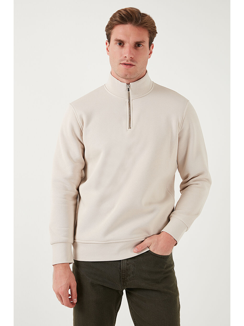 Bej Pamuklu Regular Fit Dik Yaka 2'li Paket Sweat 59052592S2-1