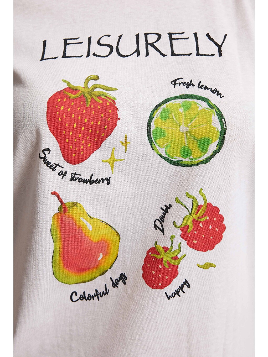 Kadın Beyaz Meyve Baskılı Bol Kesim Tasarım T-shirt-3