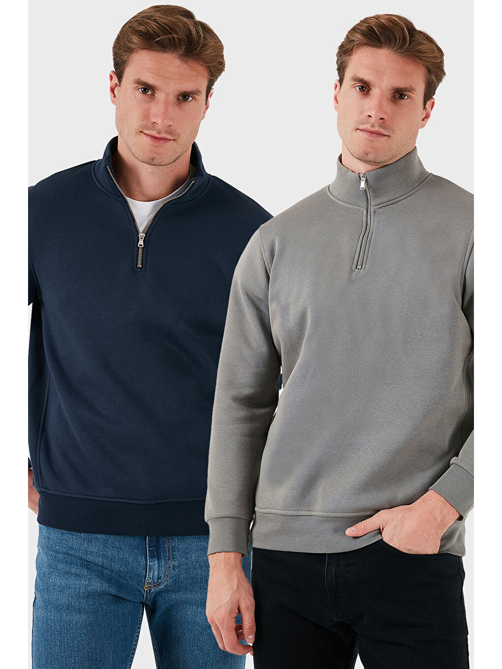 Lacivert Pamuklu Regular Fit Dik Yaka 2'li Paket Sweat 59052592S2