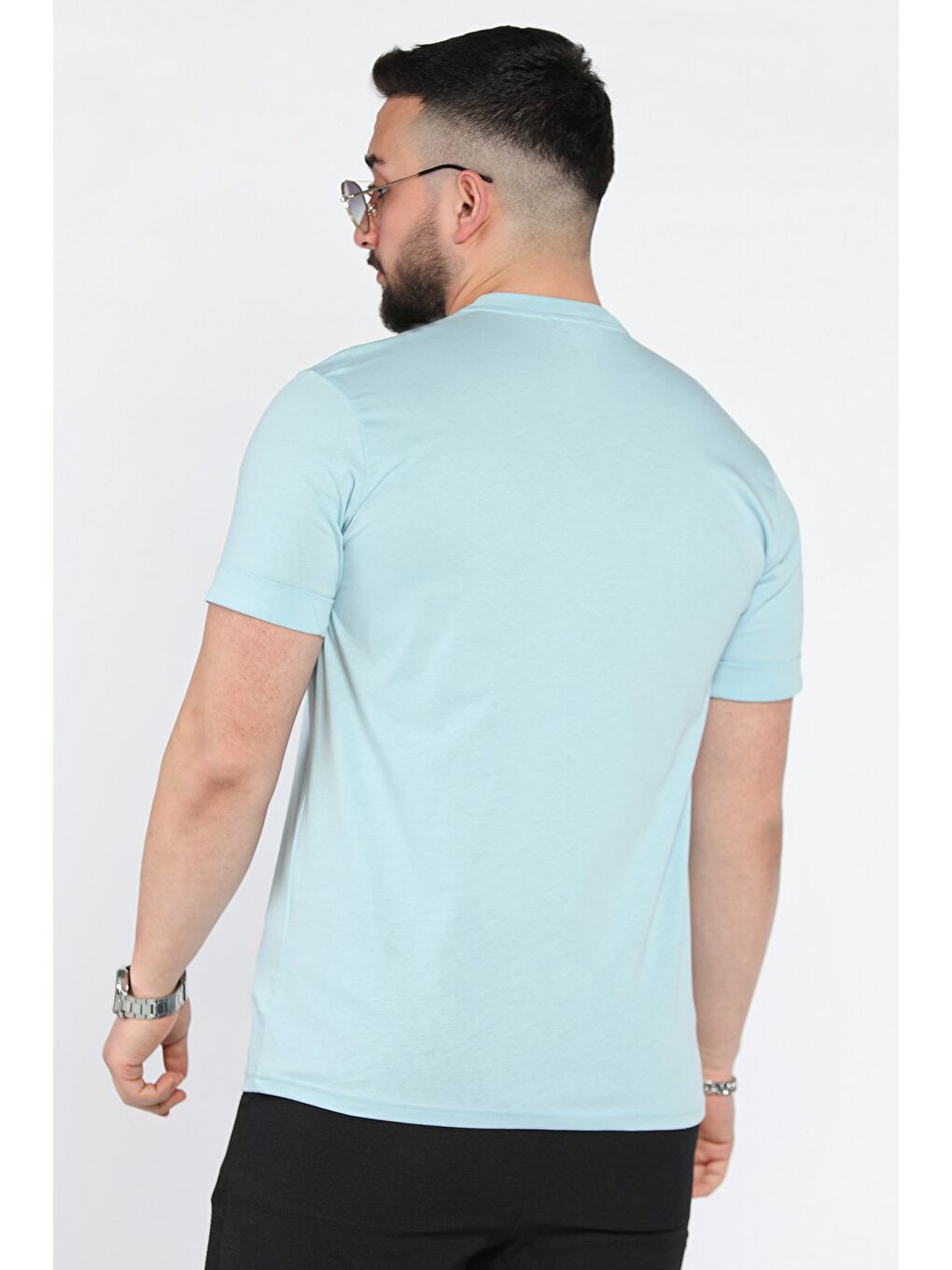 Yeşil Kol Katlamalı Baskılı Erkek Tişört-2