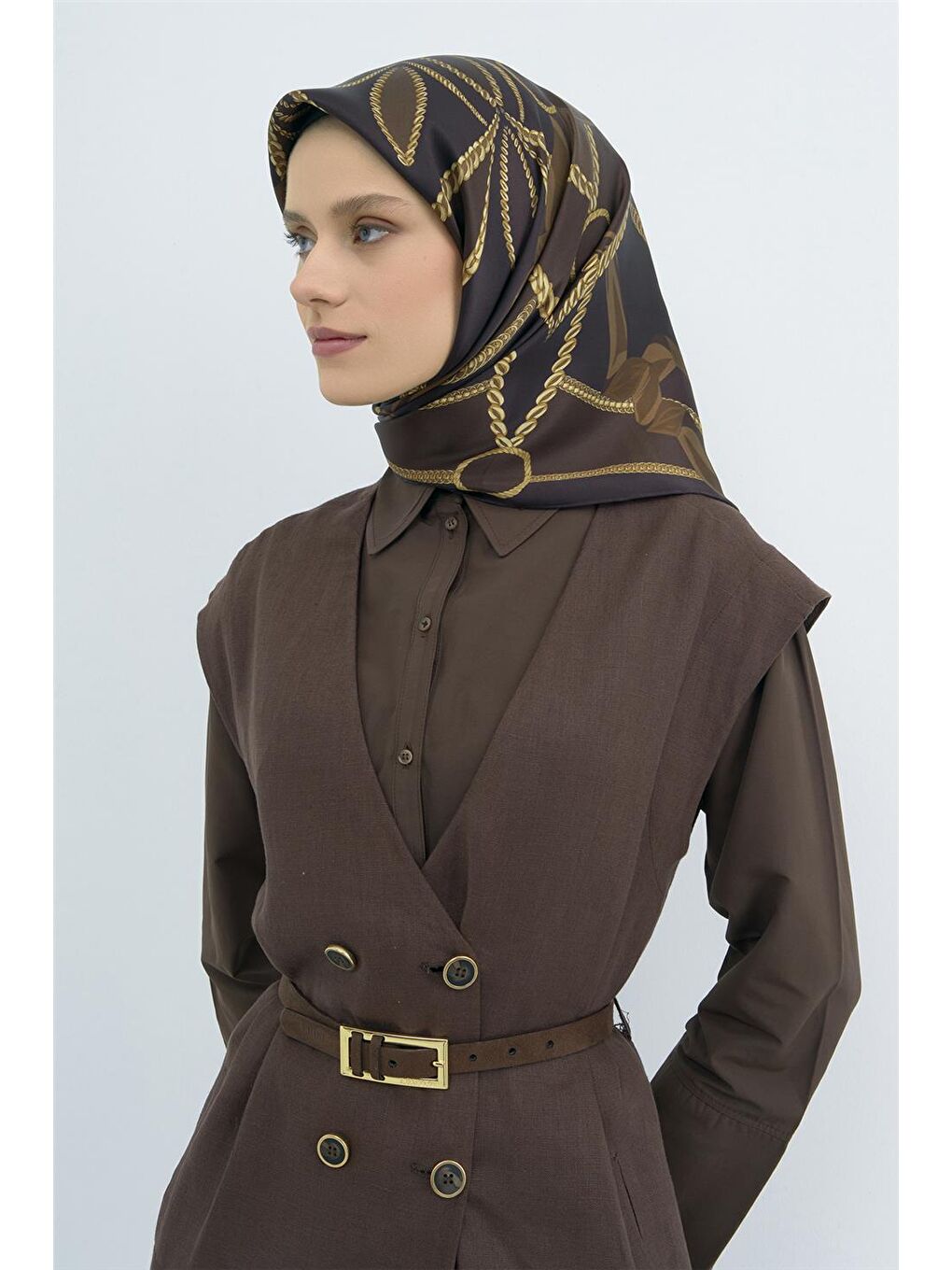Kahverengi Saf İpek Sura Eşarp 9531D 85