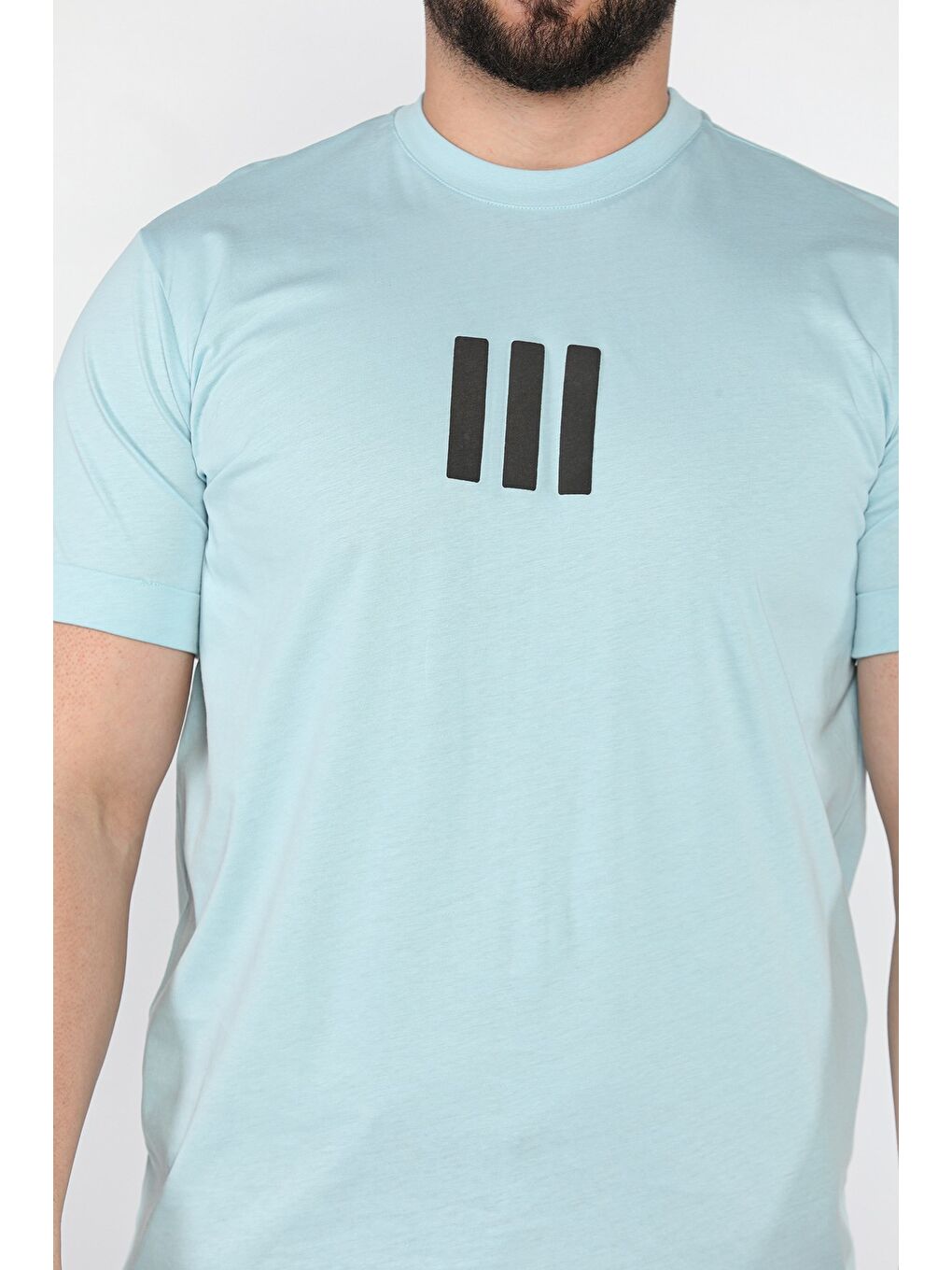 Yeşil Kol Katlamalı Baskılı Erkek Tişört-3