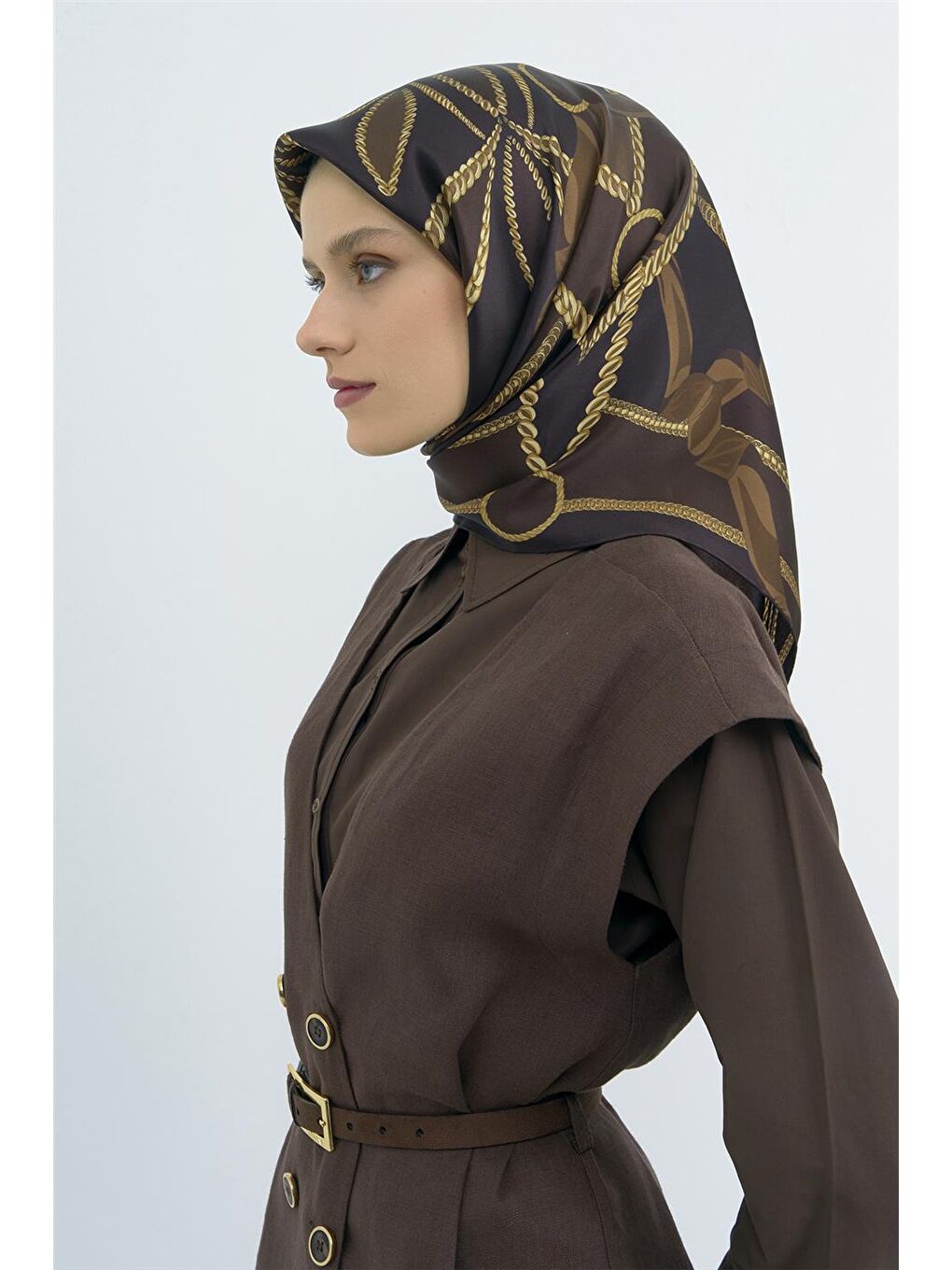 Kahverengi Saf İpek Sura Eşarp 9531D 85-2