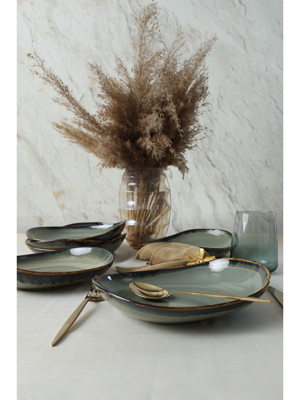 Karışık Reaktif Yeşil İsabella Yemek Tabağı 22 Cm 6 Adet-1