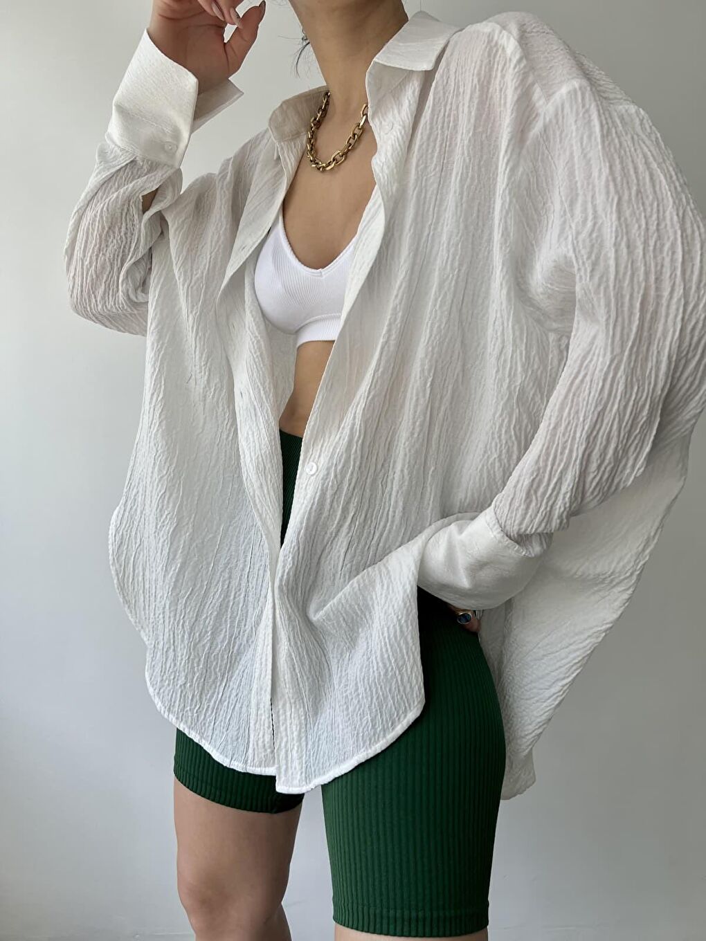 Mai Durres Beyaz Oversize Gömlek-1