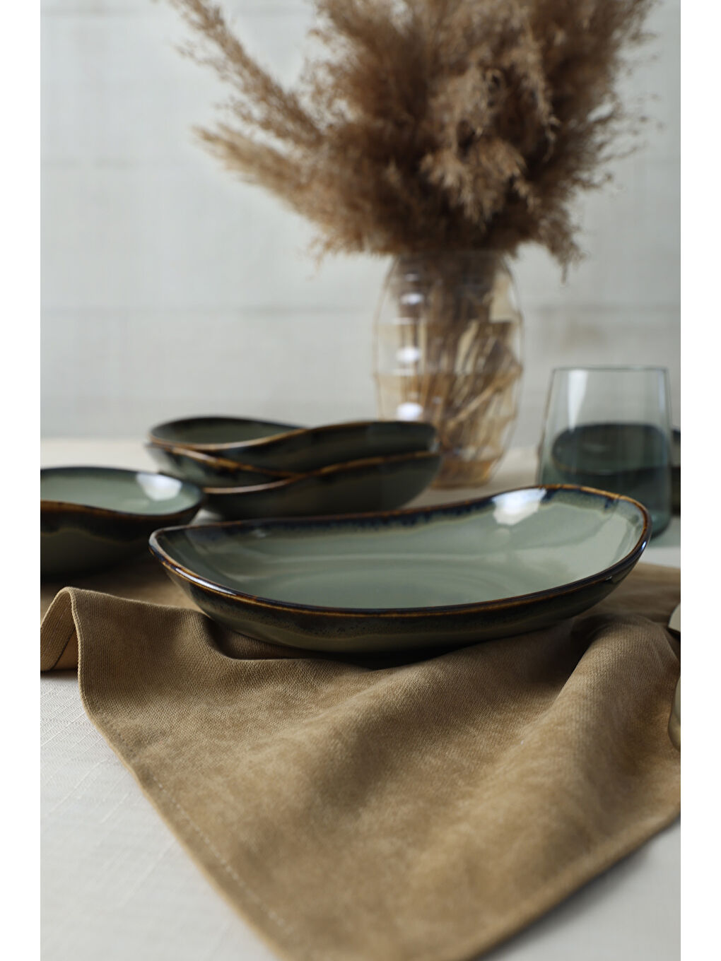 Karışık Reaktif Yeşil İsabella Yemek Tabağı 22 Cm 6 Adet-3