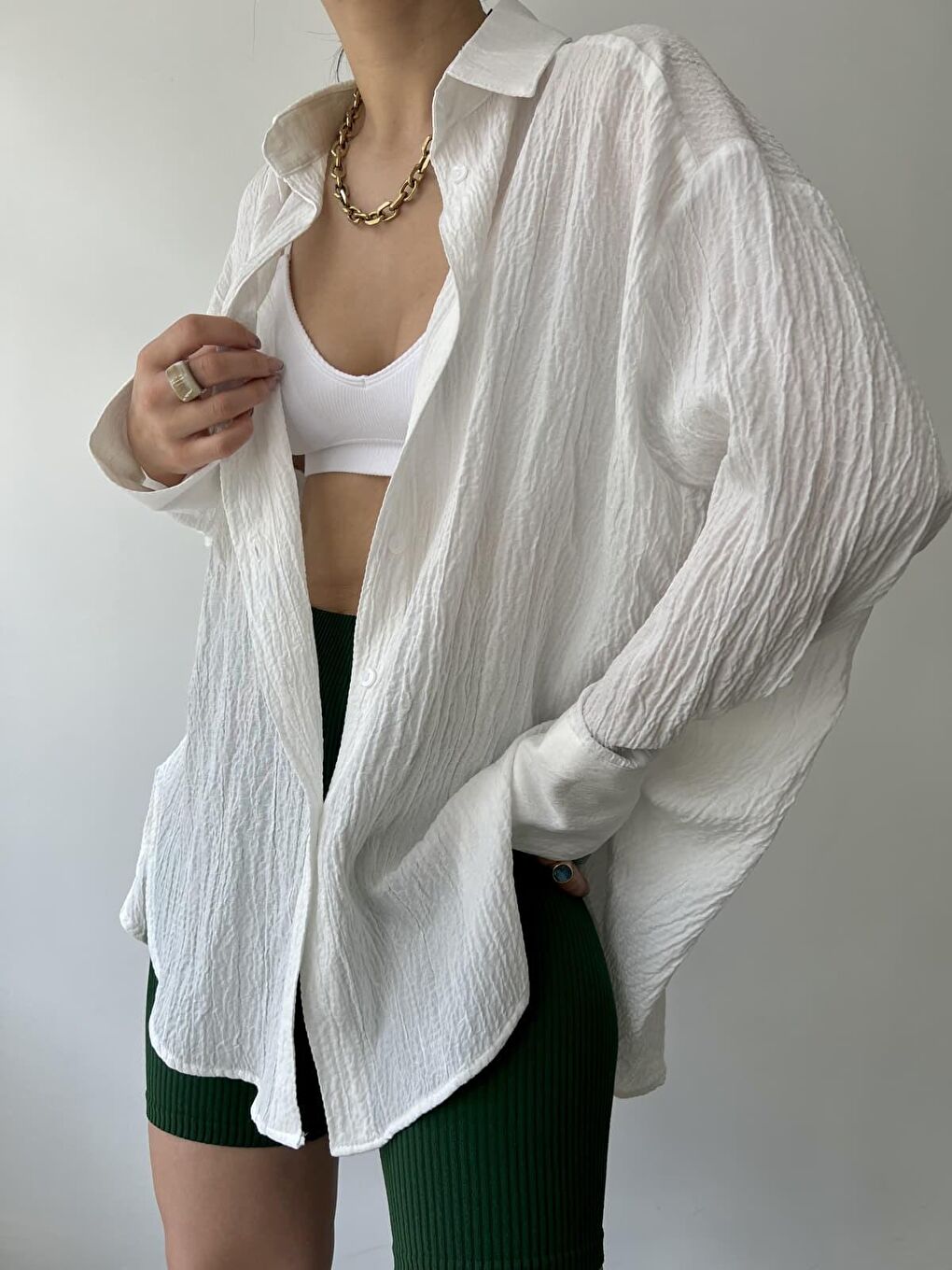 Mai Durres Beyaz Oversize Gömlek-2