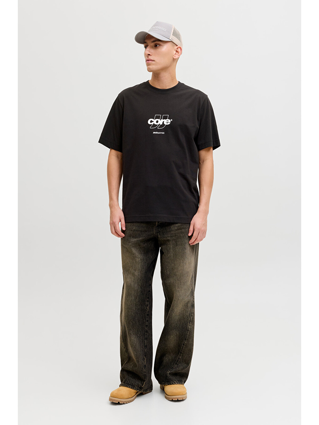 Siyah Core Logolu Pamuklu Regular Fit Bisiklet Yaka Tişört 12289868-2