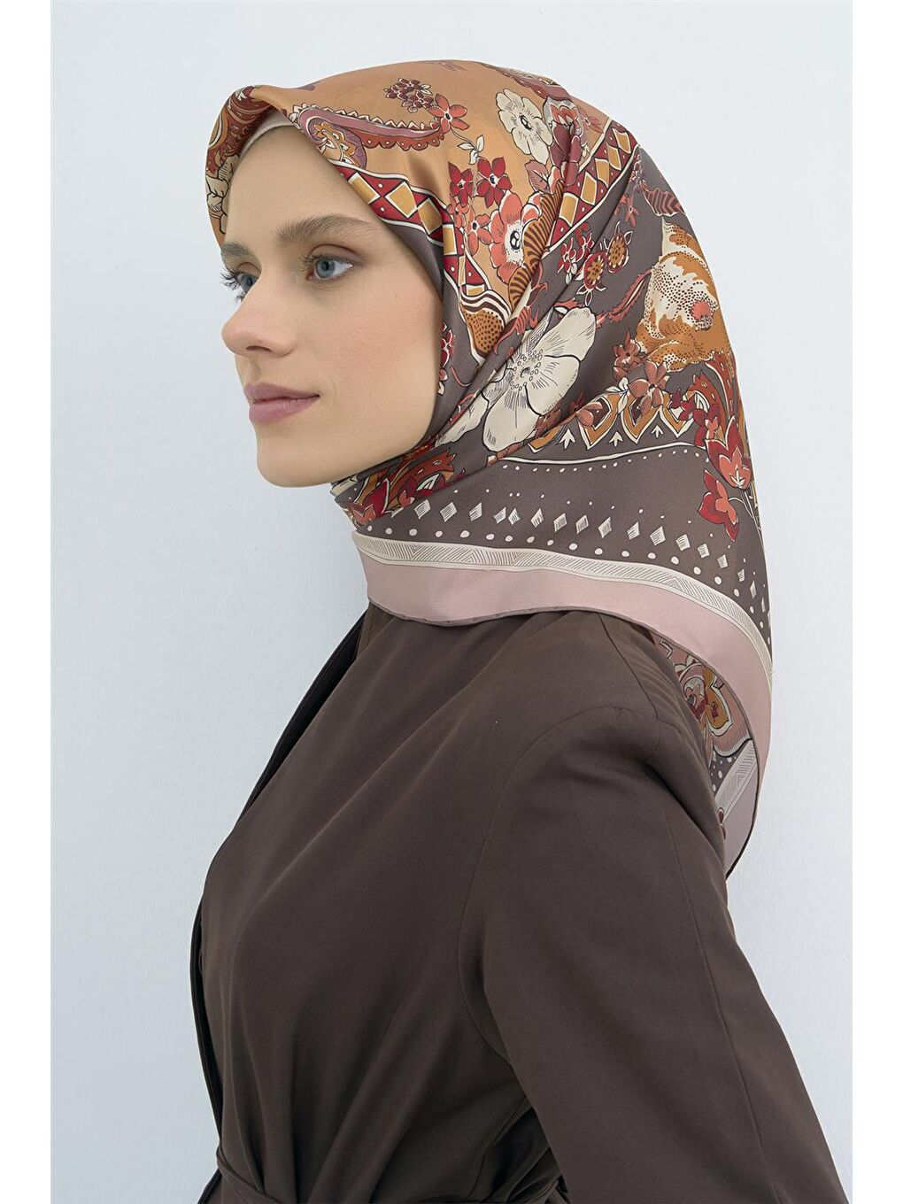 Kahverengi Saf İpek Twill Eşarp 9535D 36-1
