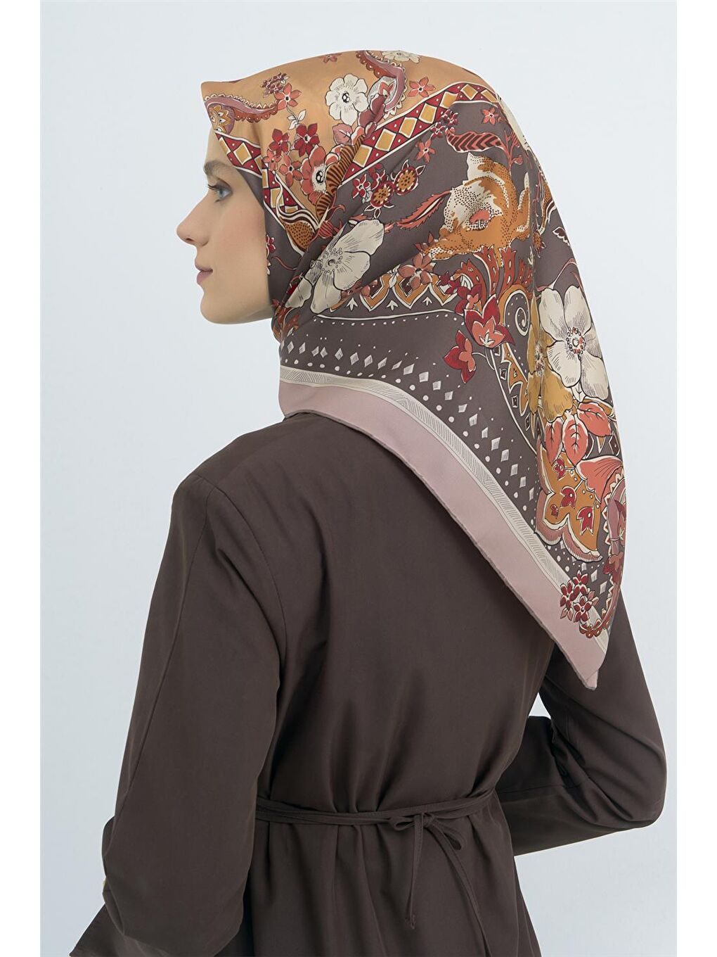 Kahverengi Saf İpek Twill Eşarp 9535D 36-2