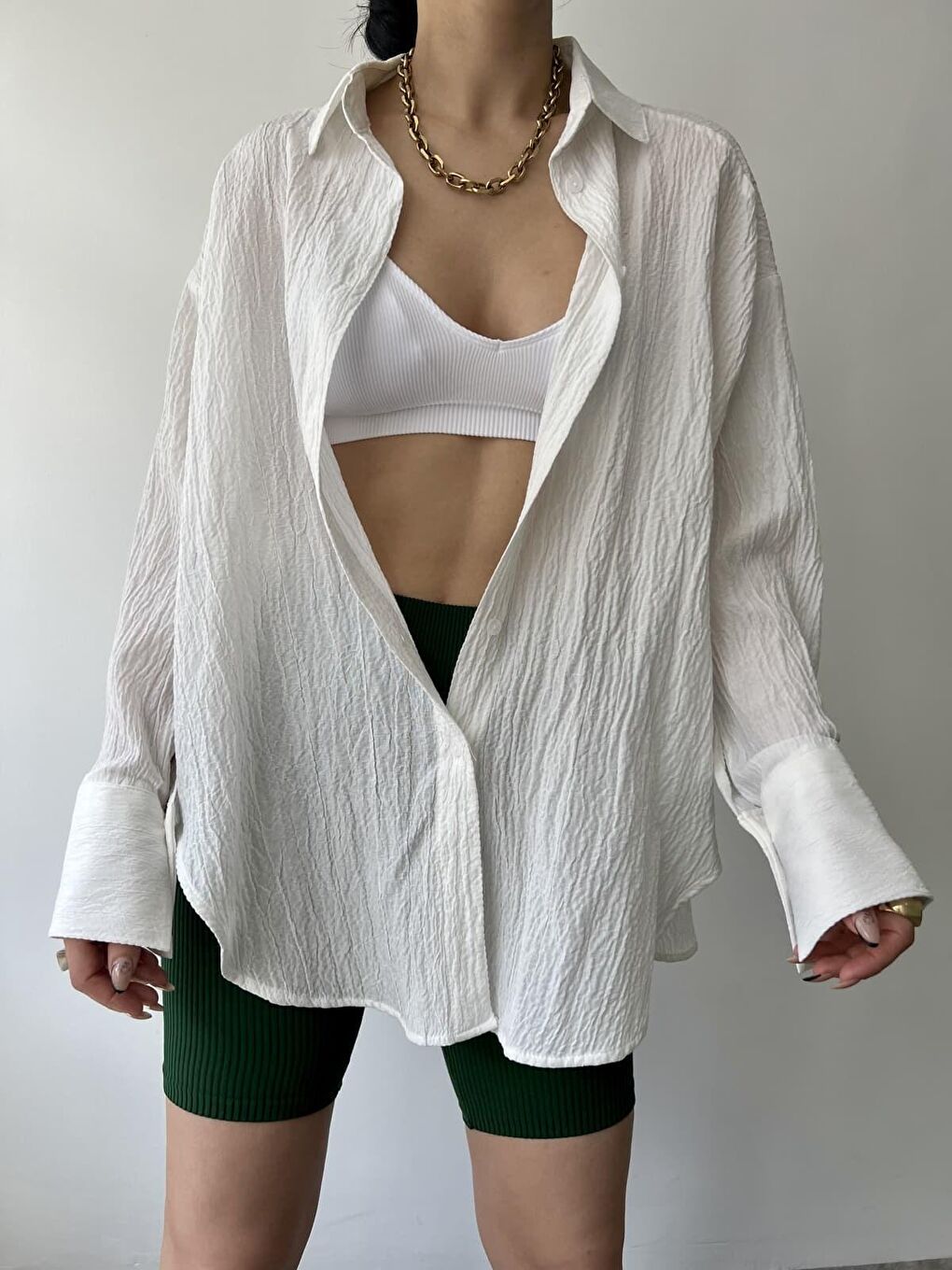 Mai Durres Beyaz Oversize Gömlek-3